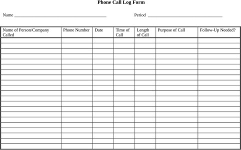 Call Log Template Excel Phone Call Log form Templates&amp;forms