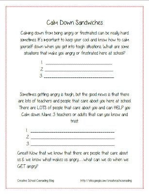 Calm Down Sandwich Template Creating A Strategy Sandwich Picnic &amp; Lunch Bunch the