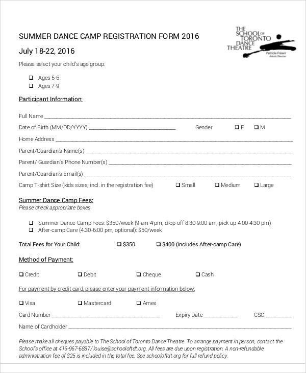 Camp Registration forms Registration forms In Pdf