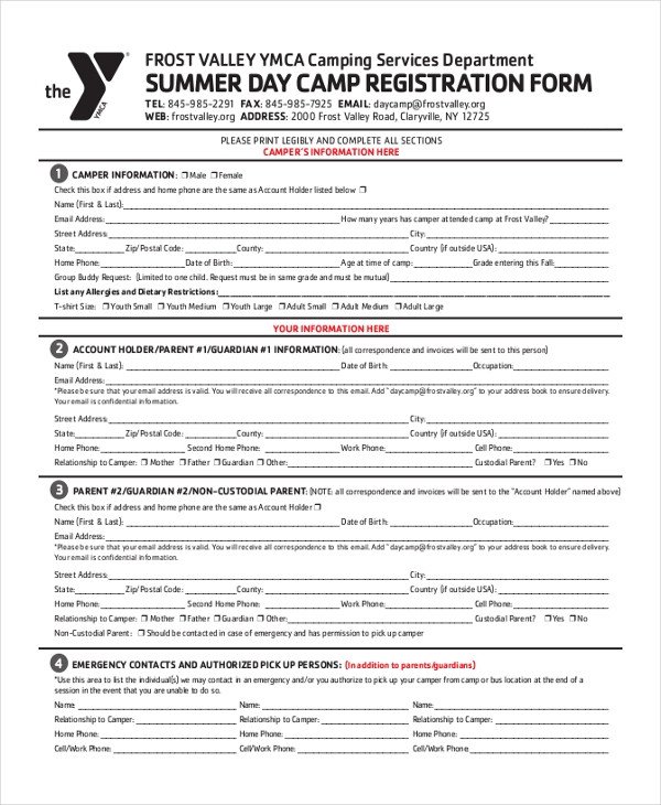 Camp Registration forms Sample Summer Camp Registration form 10 Free Documents