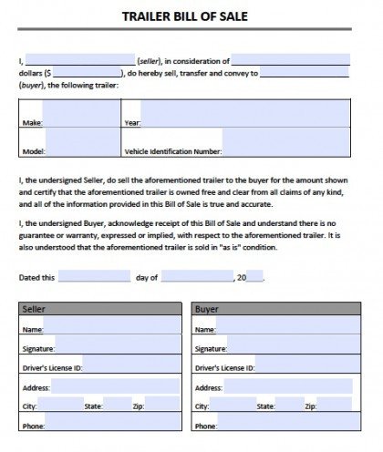 Camper Bill Of Sale Free Printable Bill Of Sale for Rv form Generic