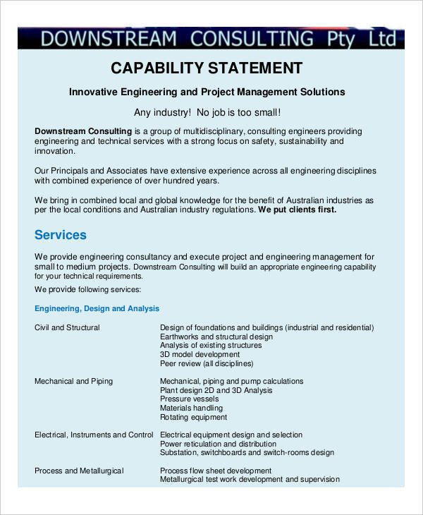 Capability Statement Template Free 13 Capability Statement Examples &amp; Samples Doc Excel