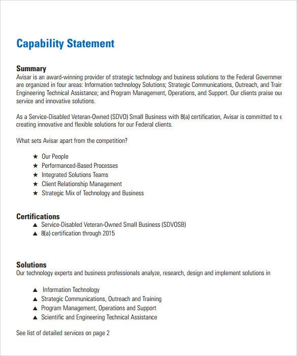 Capability Statement Template Free 14 Capability Statement Templates Pdf Word Pages