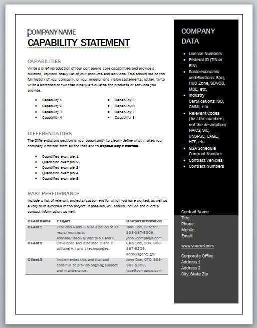 Capability Statement Template Word Get Started Quickly