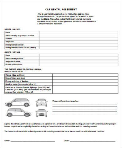 Car Rental Agreement Template 8 Car Rental Agreement Samples Free Word Pdf format