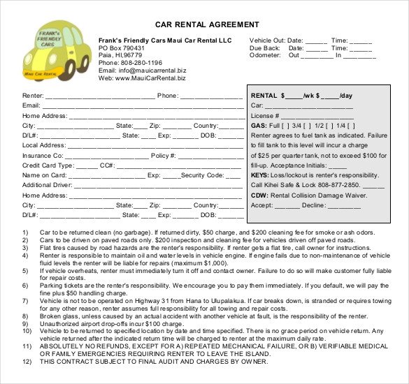 Car Rental Agreement Template Car Rental Agreement 12 Free Word Pdf Documents