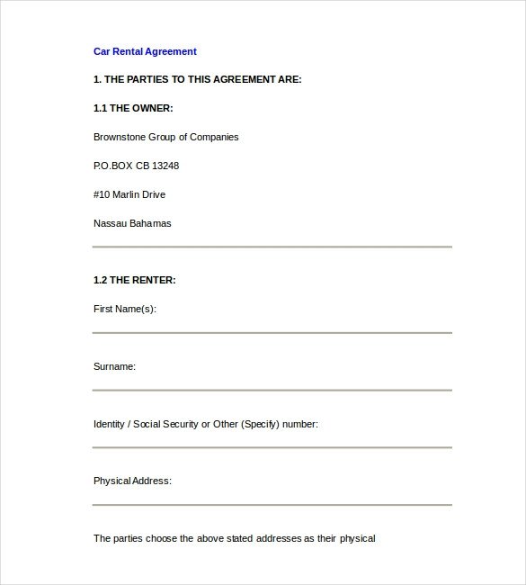 Car Rental Agreement Template Rental Agreement Template – 21 Free Word Pdf Documents
