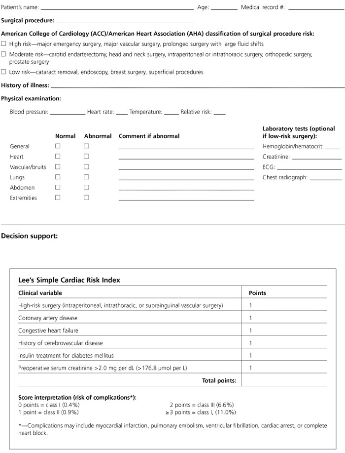 Cardiology Consult Template Preoperative Evaluation for Noncardiac Surgery Point Of