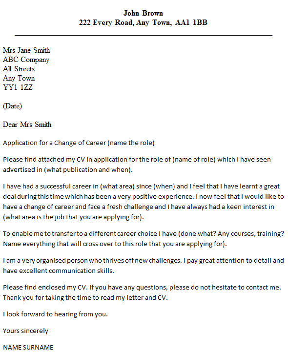 Career Change Cover Letter Career Change Cover Letter Example Icover
