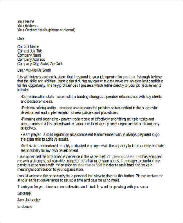 Career Change Cover Letter Cover Letter Career Change 7 Examples In Word Pdf