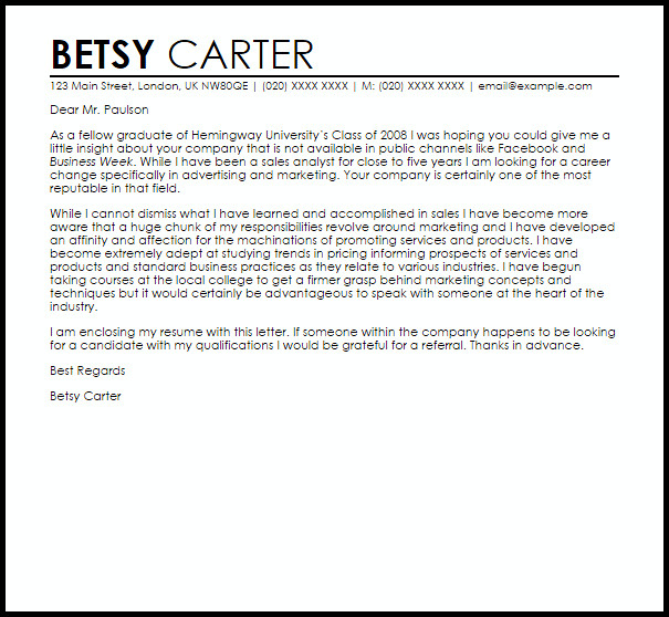 Career Change Cover Letter for A Career Change Cover Letter Sample