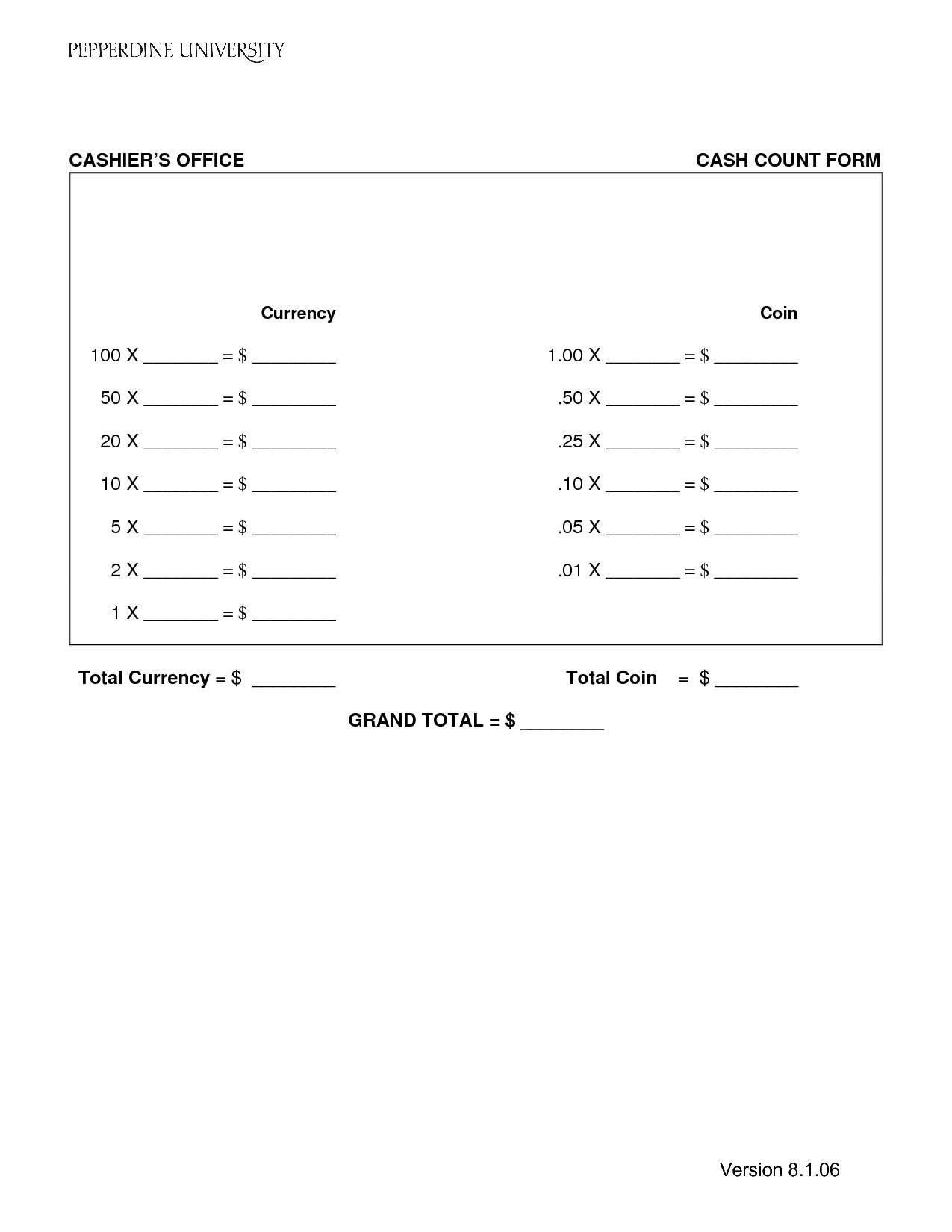 Cash Drawer Count Sheet Template Cash Count Sheet Template
