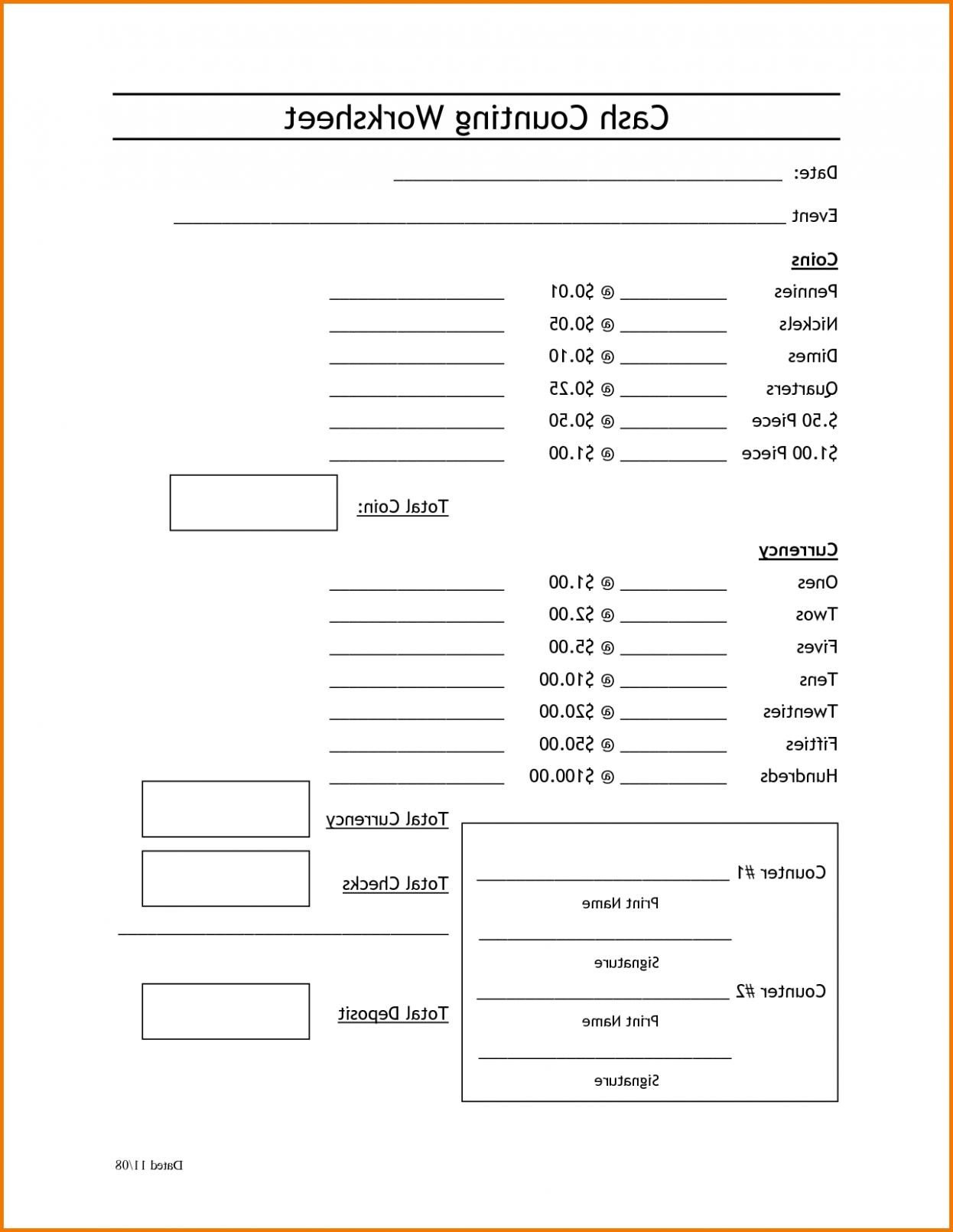Cash Drawer Count Sheet Template Cash Drawer Balance Sheet