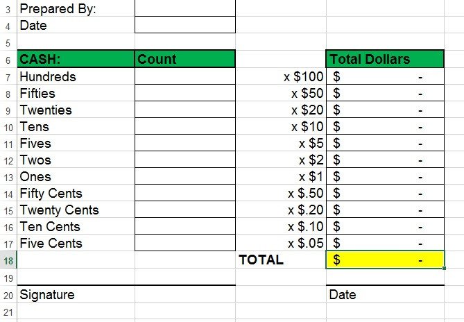 Cash Drawer Count Sheet Template Cash Drawer Balancing Sheet