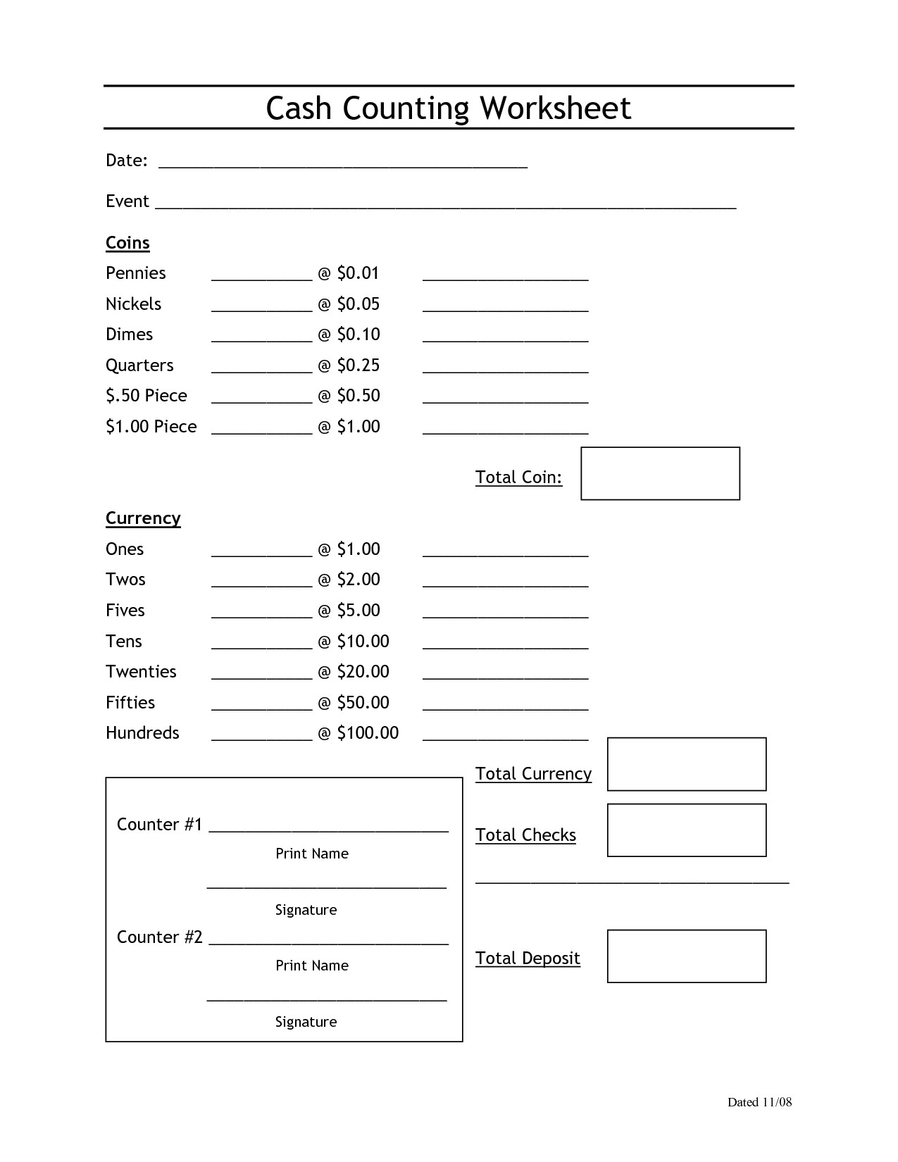 Cash Drawer Count Sheet Template Sample Cash Count Sheet Invitation Samples Blog