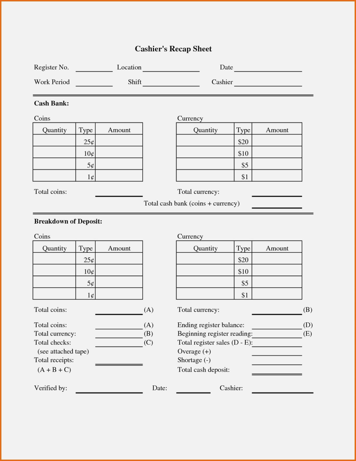 Cash Drawer Count Sheet Template Seven Unexpected Ways Money Counting