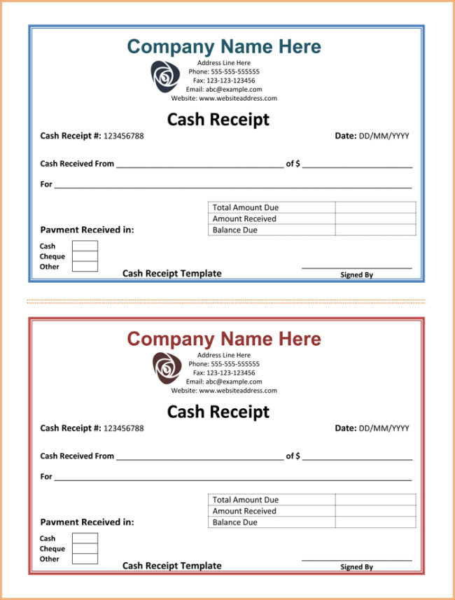 Cash Receipt Template Word Doc Cash Receipt Template 5 Printable Cash Receipt formats