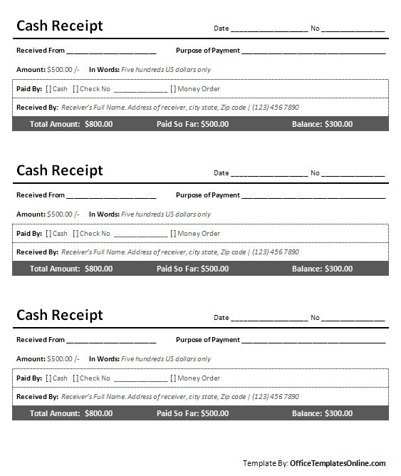 Cash Receipt Template Word Doc Printable Cash Receipt for Ms Word