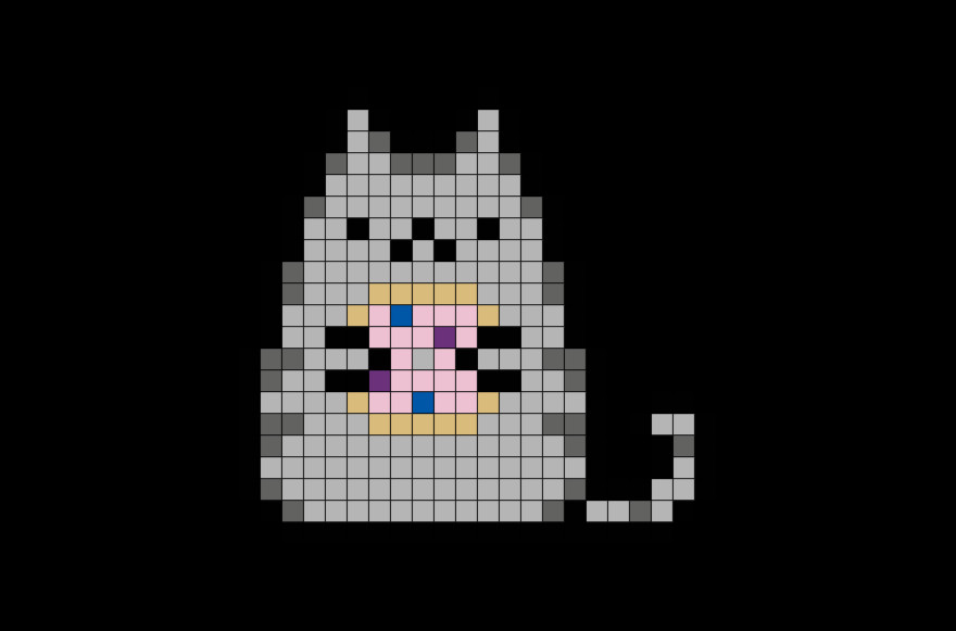 Cat Pixel Art Grid Pusheen with Donut Pixel Art – Brik