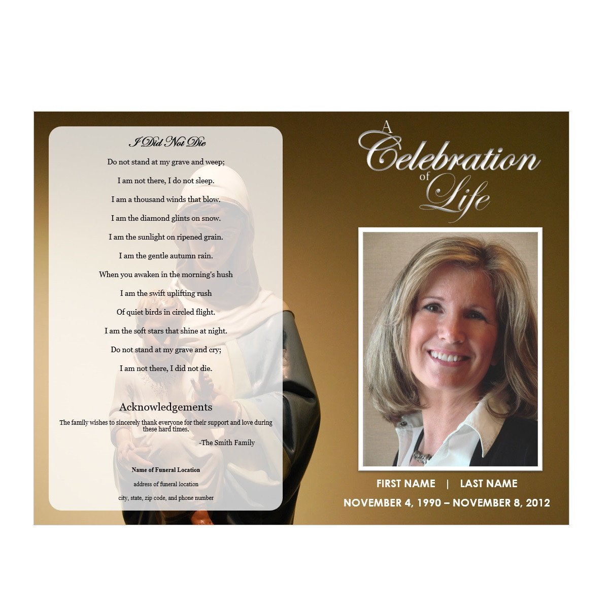 Celebration Of Life Program Template Virgin Mary Funeral Program Funeral Pamphlets