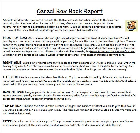 Cereal Box Book Report Template Cereal Box Book Report – 11 Free Samples Examples &amp; formats
