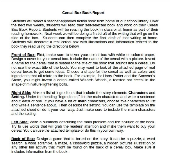 Cereal Box Book Report Template Cereal Box Book Report – 11 Free Samples Examples &amp; formats