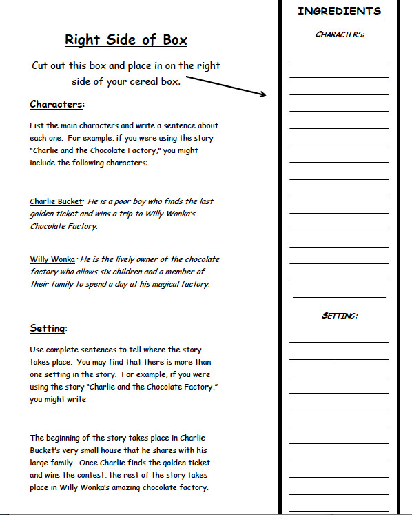 Cereal Box Book Report Template Pinizzotto M Marking Period Book Report Projects