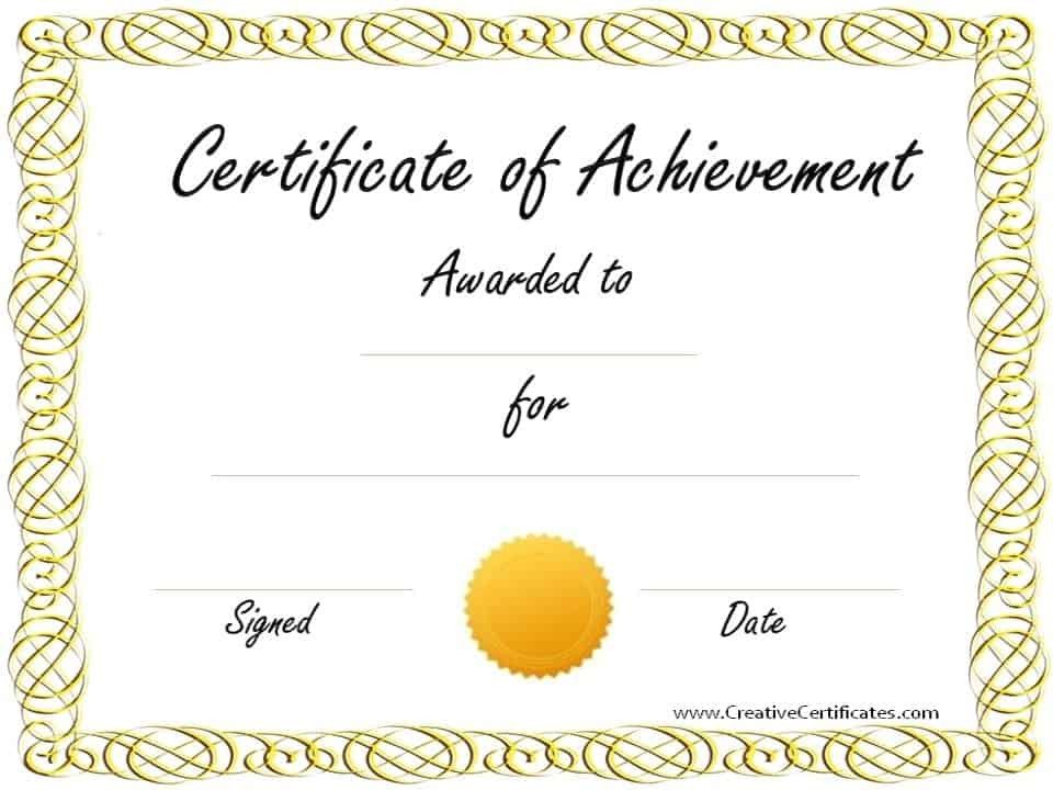 Certificate Of Achievement Template Free Customizable Certificate Of Achievement