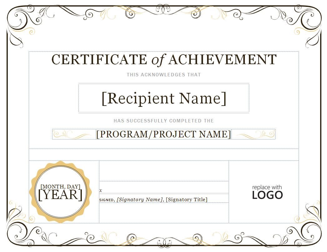 Certificate Of Achievement Word Template Certificate Of Achievement