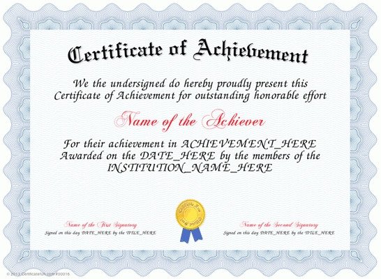 Certificate Of Achievement Word Template Certificate Templates