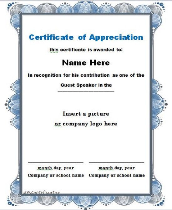 Certificate Of Appreciation Template 30 Free Certificate Of Appreciation Templates and Letters