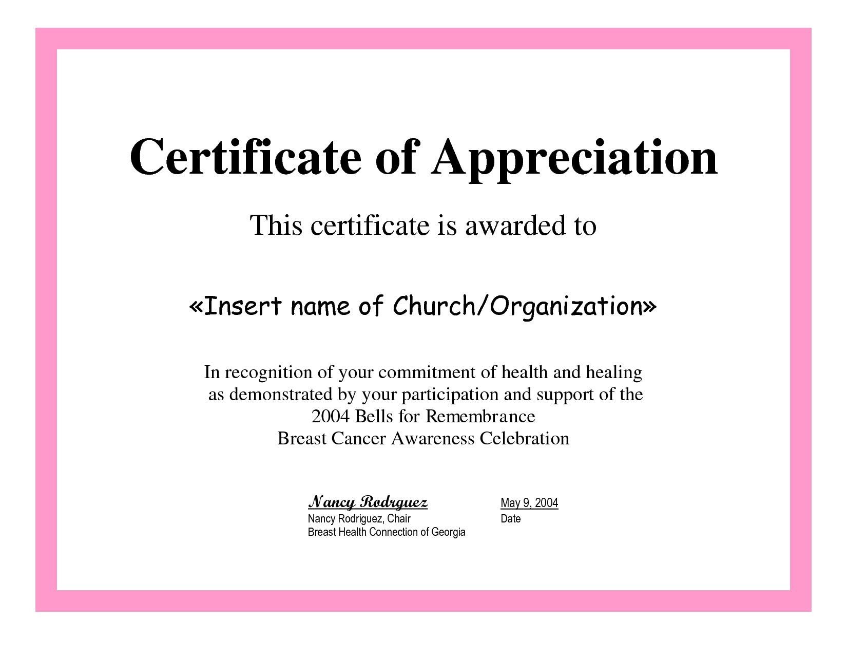 Certificate Of Appreciation Template Employee Appreciation Certificate Template Free