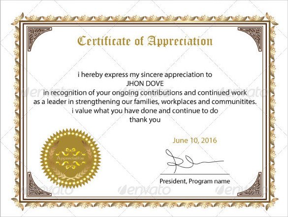 Certificate Of Appreciation Template Sample Certificate Of Appreciation Templates 35