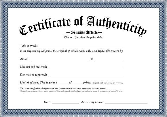 Certificate Of Authenticity Template Certificate Of Authenticity Of An original Digital Print