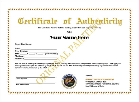 Certificate Of Authenticity Template Certificate Of Authenticity Template Certificate