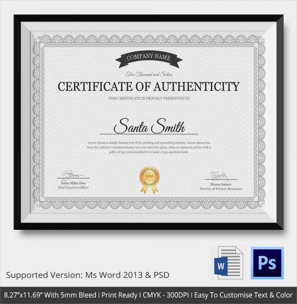 Certificate Of Authenticity Template Sample Certificate Of Authenticity Template 36