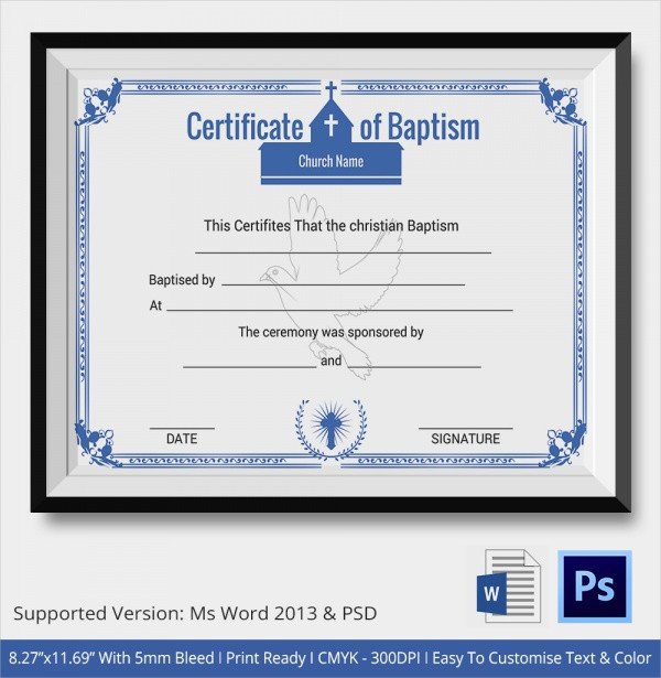 Certificate Of Baptism Template Sample Baptism Certificate 20 Documents In Pdf Word Psd