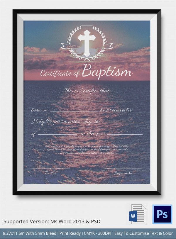 Certificate Of Baptism Template Sample Baptism Certificate 20 Documents In Pdf Word Psd