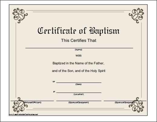 Certificate Of Baptism Template This Printable Baptismal Certificate Has A Classic Look