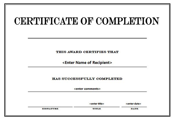 Certificate Of Completion Template Pdf Printable Certificates Of Pletion