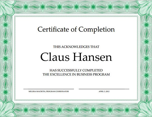 Certificate Of Completion Template Pdf Printable Certificates Of Pletion