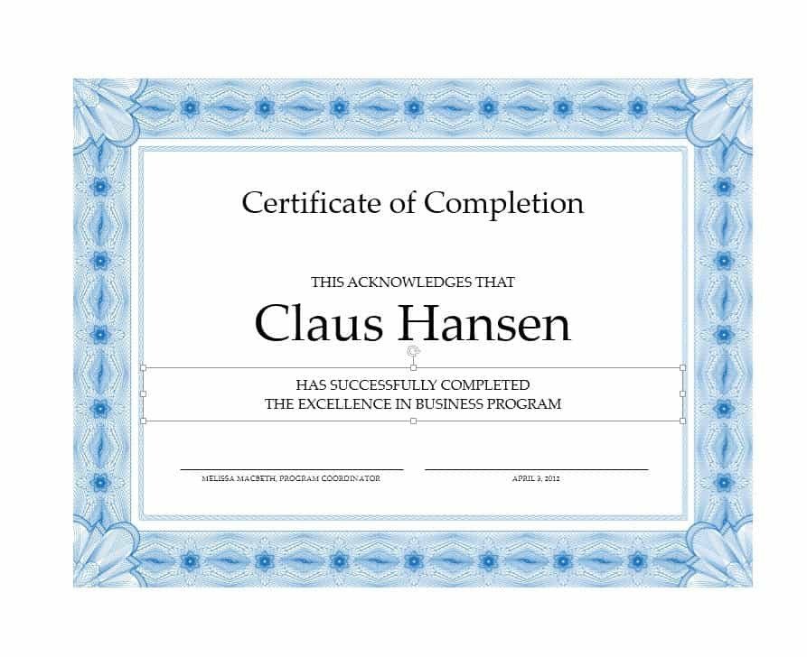 Certificate Of Completion Template Word 40 Fantastic Certificate Of Pletion Templates [word