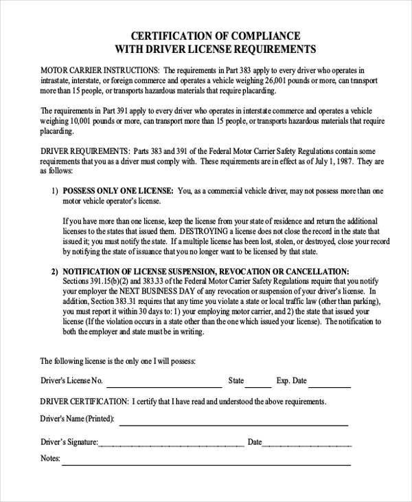 Certificate Of Compliance Template Certificate form Templates
