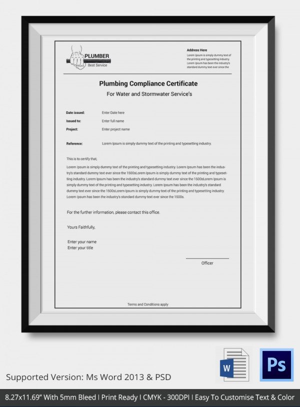 Certificate Of Compliance Template Certificate Of Pliance Template – 12 Word Pdf Psd