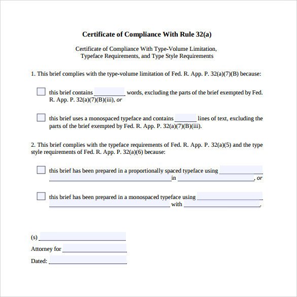 Certificate Of Compliance Template Sample Certificate Of Pliance 16 Documents In Pdf