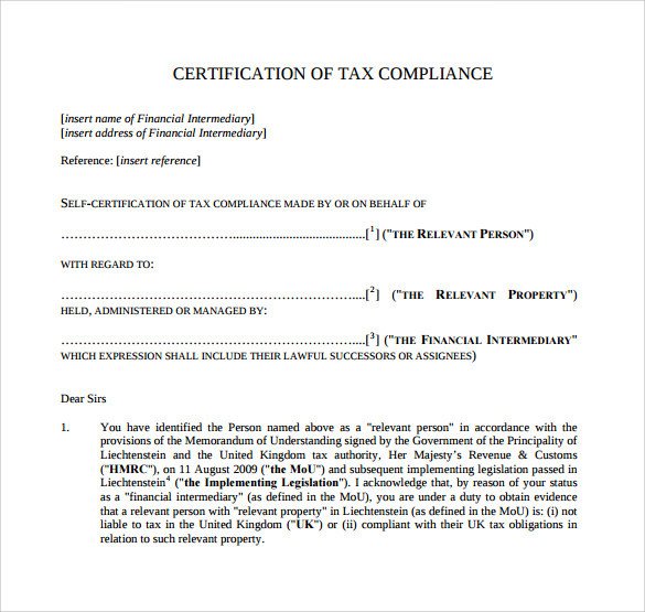 Certificate Of Compliance Template Sample Certificate Of Pliance 16 Documents In Pdf