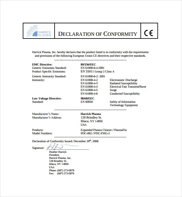 Certificate Of Conformance Template Sample Conformity Certificate Template 15 Documents In