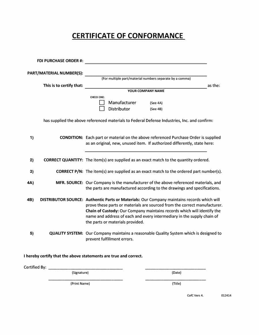 Certificate Of Conformity Template 40 Free Certificate Of Conformance Templates &amp; forms
