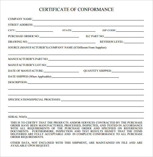 Certificate Of Conformity Template Sample Certificate Of Conformance 21 Documents In Pdf