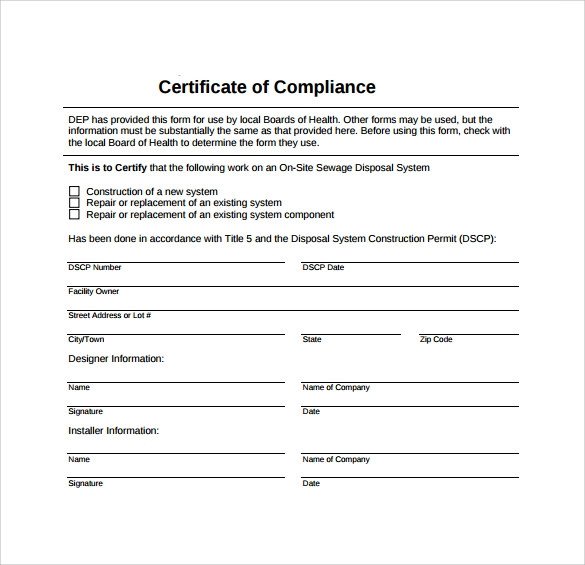 Certificate Of Conformity Template Sample Certificate Of Pliance 16 Documents In Pdf